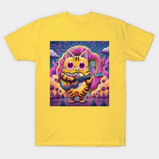 donut loving cat playing guitar T-Shirt